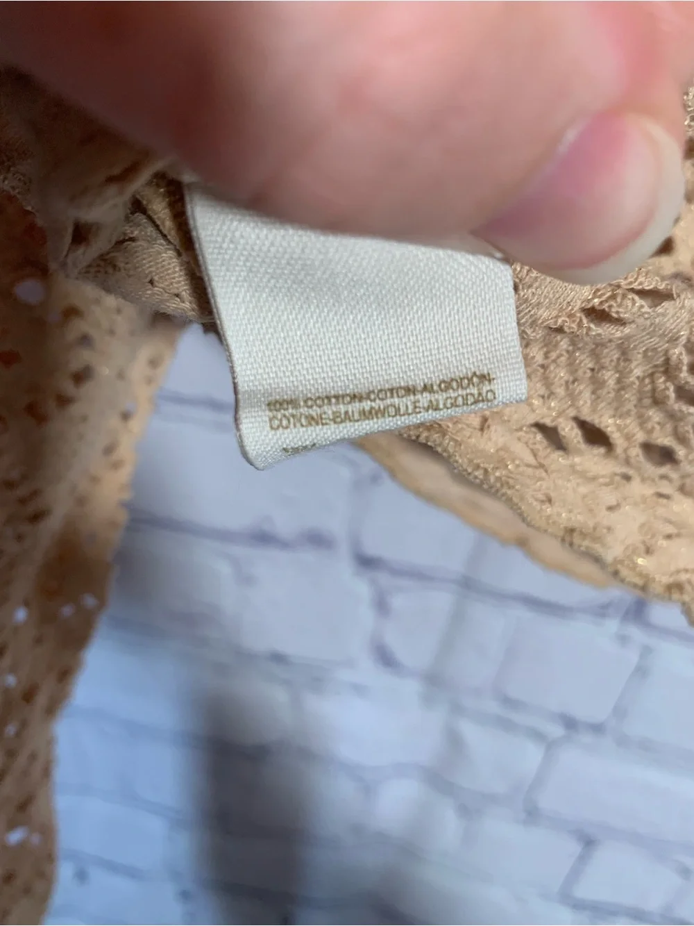 Free People Beach Womens Eyelet Long Sleeve Crop Top Tan Size XS Beach Vacation